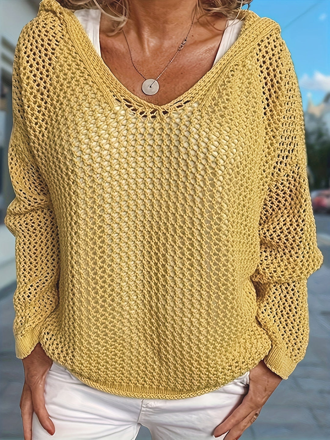 Zoila | Sweater tejido calado con capucha