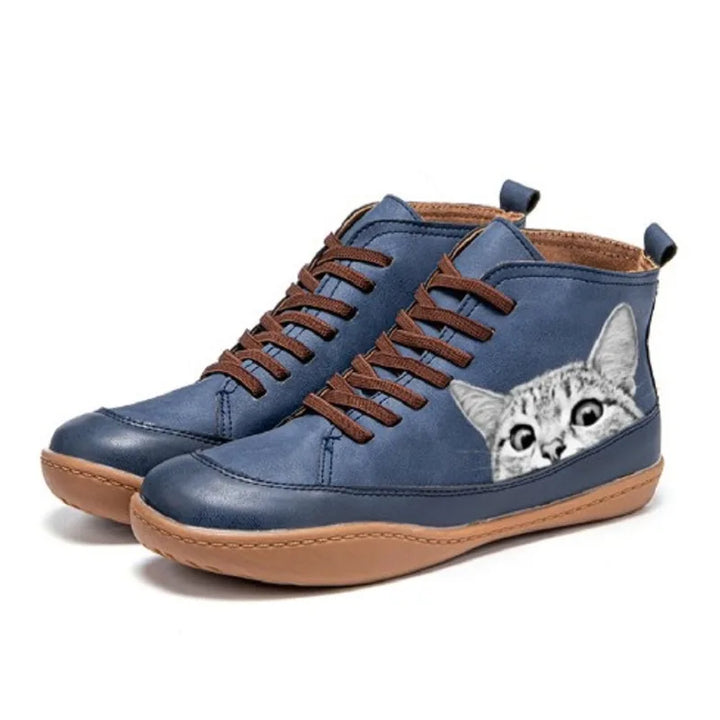 Tabita | Botín caña media con estampado de gato
