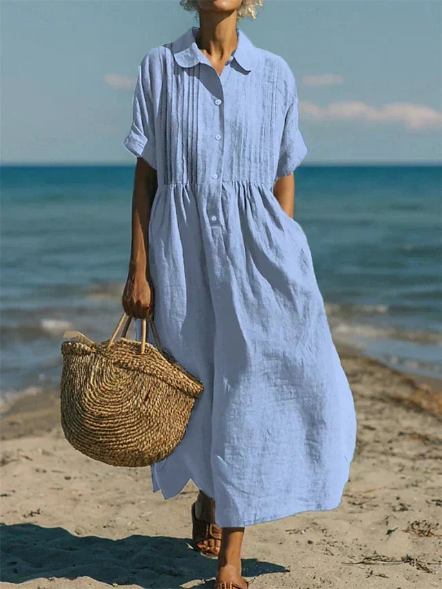Isabel Margarita | Vestido largo plisado con cuello camisero