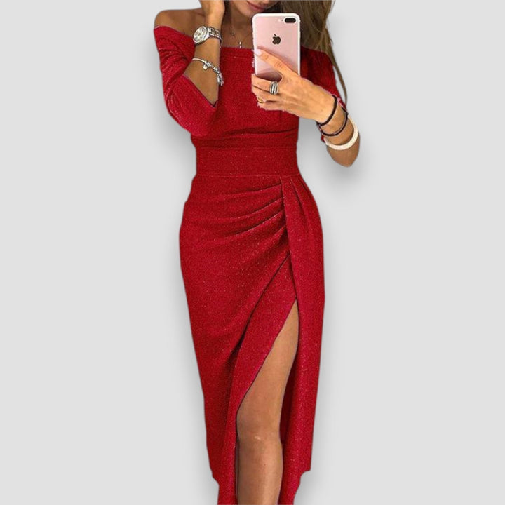 Fanny | Vestido drapeado escote off shoulder