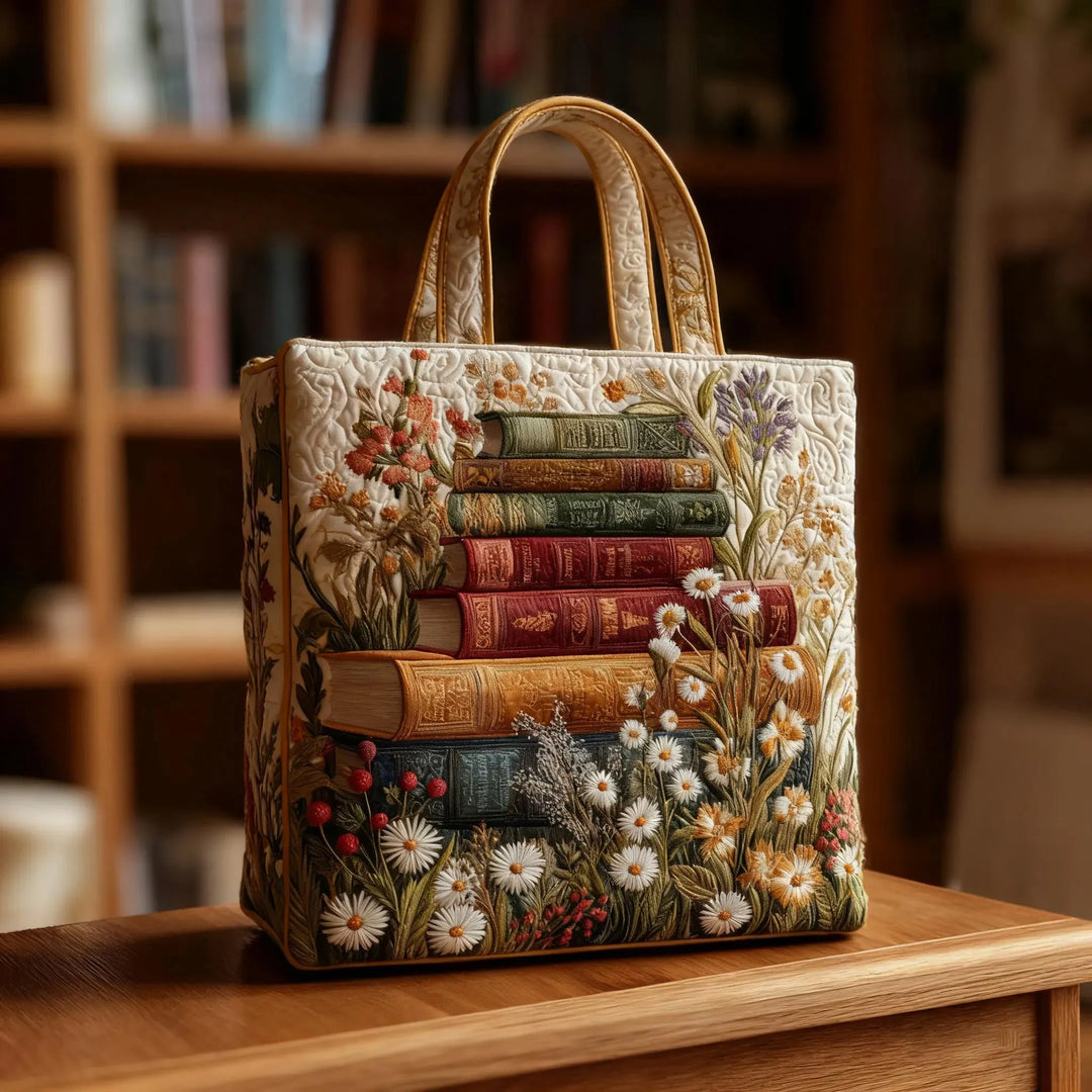 Eliana Andrea | Bolso tote acolchado con arte de libros