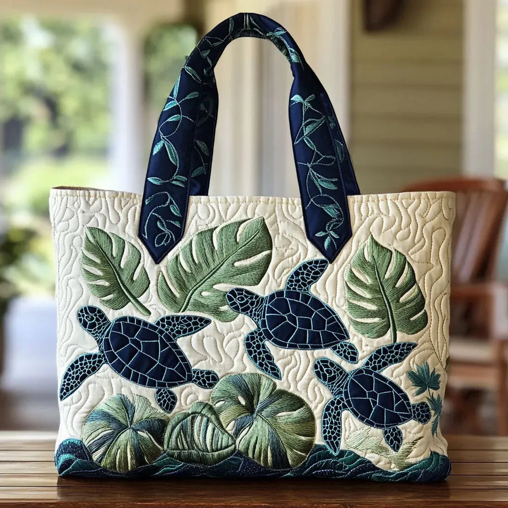 Melanie | Bolso tote acolchado con arte de tortugas