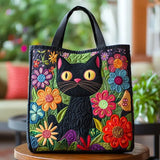Analía | Bolso tote acolchado con gato y flores
