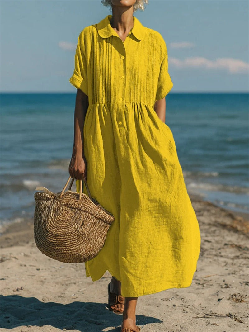 Isabel Margarita | Vestido largo plisado con cuello camisero
