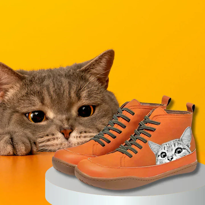 Tabita | Botín caña media con estampado de gato