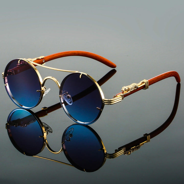 Julián | Lentes de sol redondos de metal con patas de madera