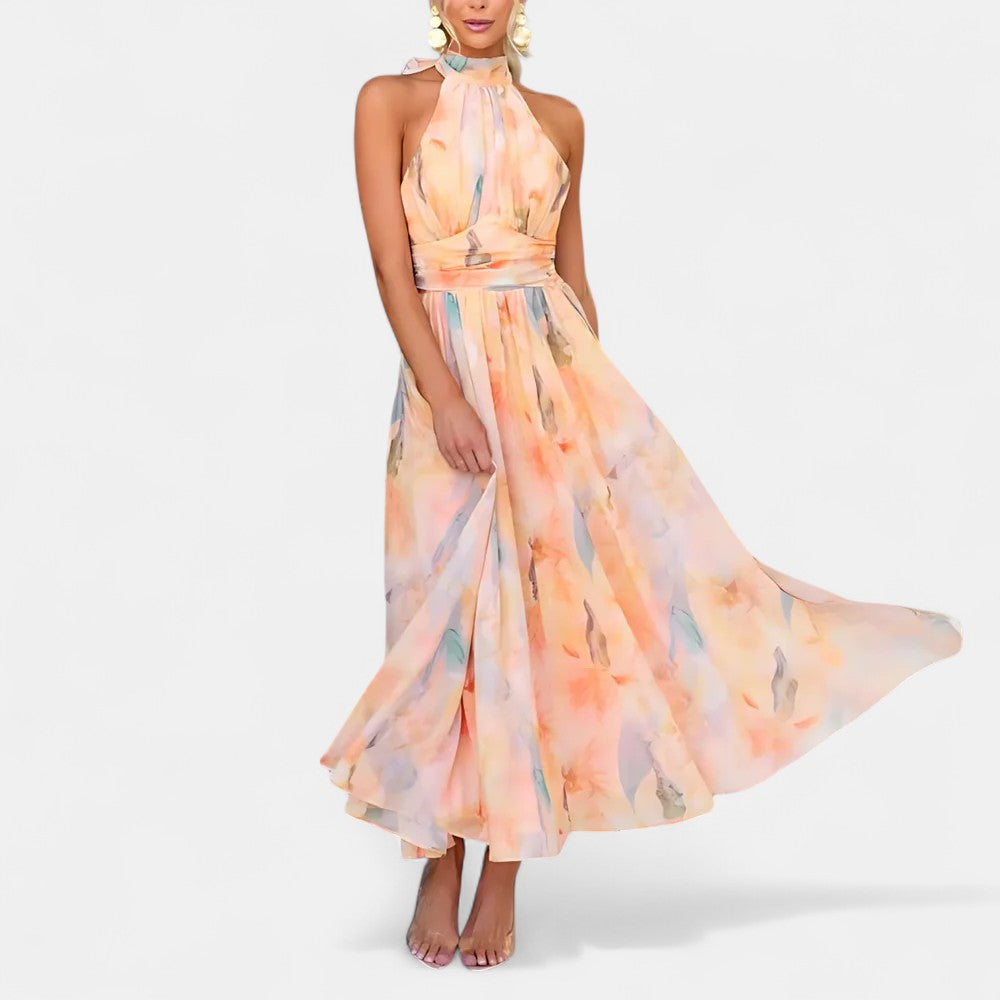 Naomi | Vestido Maxi en Impresión Acuarela Elegante