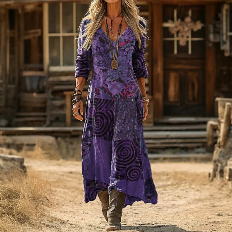 Franchesca | Vestido casual manga larga con estampado vintage