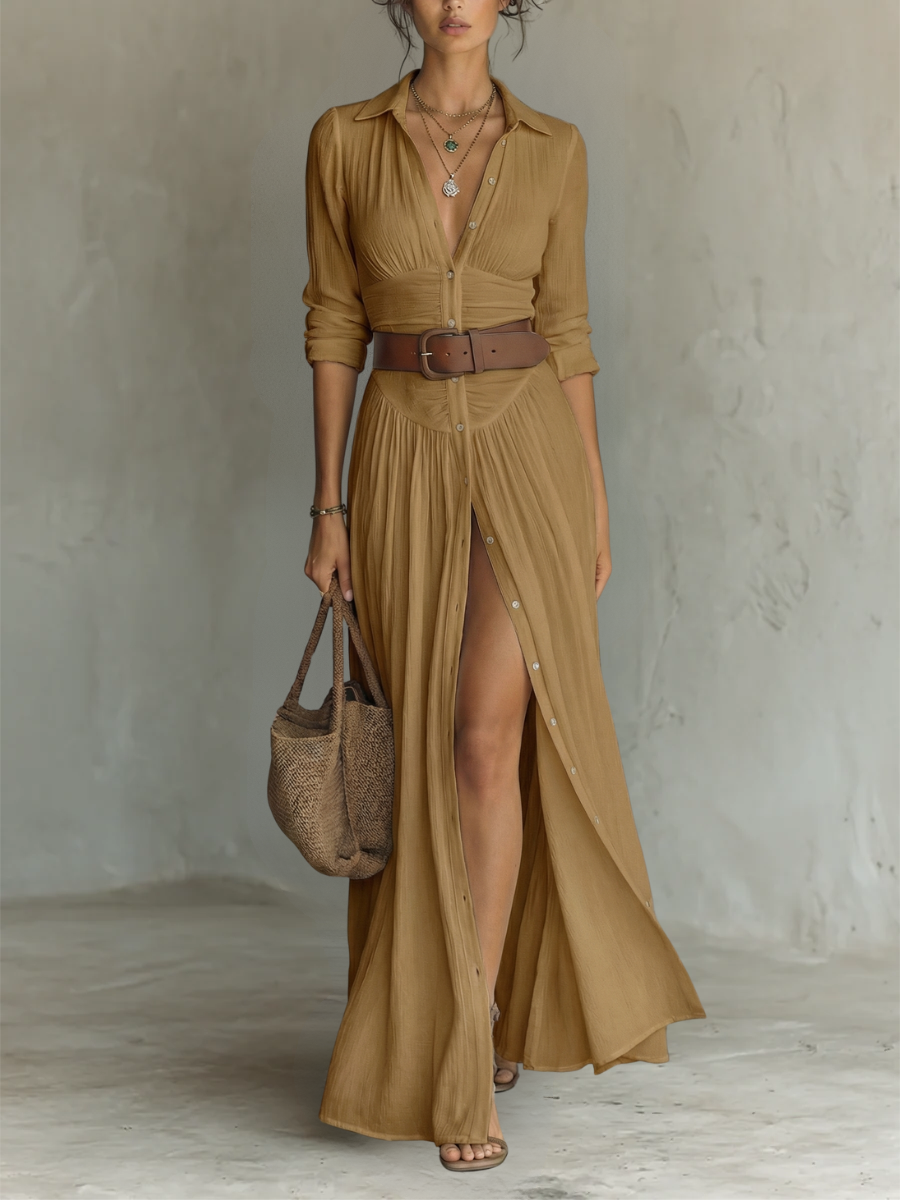 Aileen | Vestido largo manga larga con cuello camisero