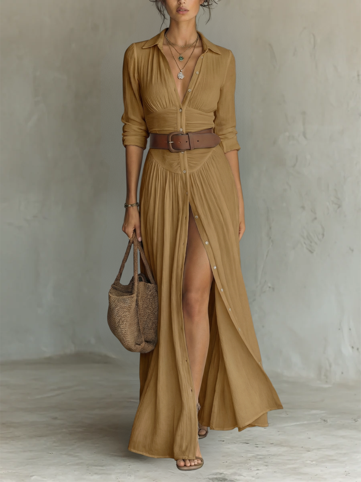 Aileen | Vestido largo manga larga con cuello camisero