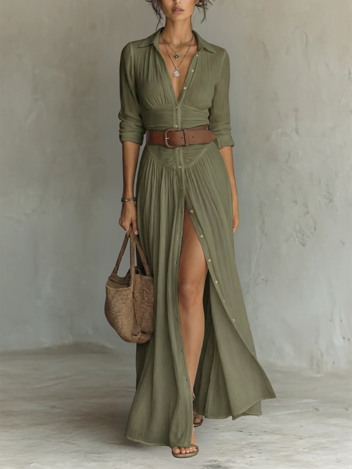Aileen | Vestido largo manga larga con cuello camisero