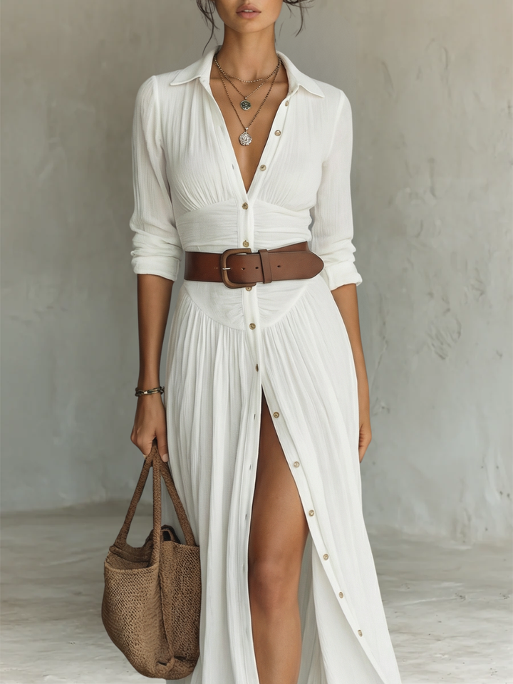 Aileen | Vestido largo manga larga con cuello camisero