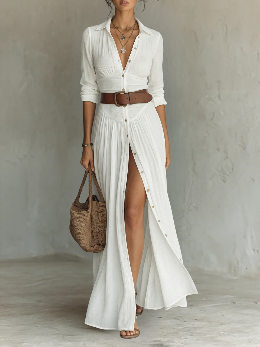 Aileen | Vestido largo manga larga con cuello camisero
