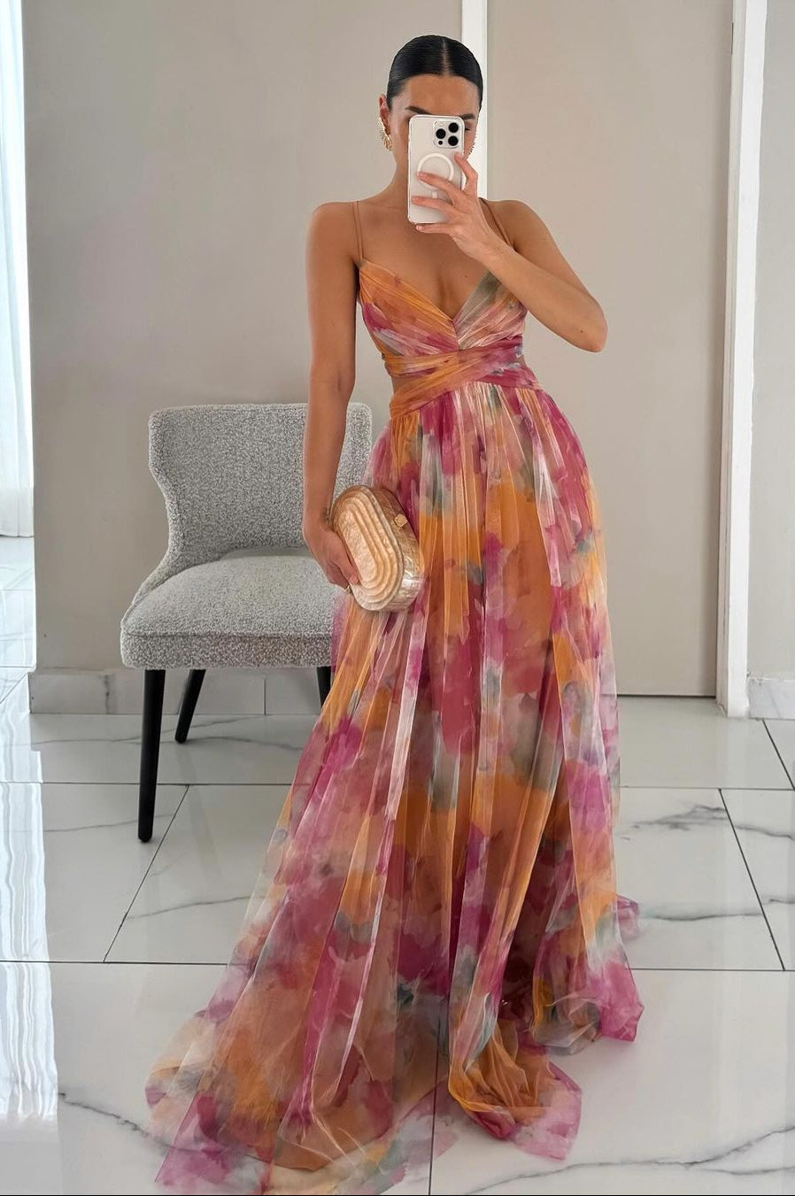 Pamela | Vestido largo sin mangas con estampado floral