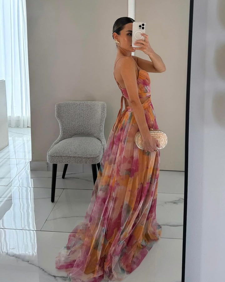 Pamela | Vestido largo sin mangas con estampado floral