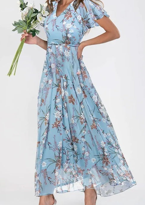 Roberta | Vestido largo floral manga corta