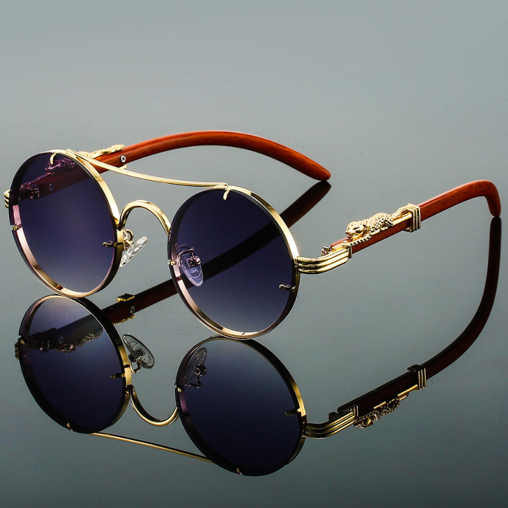 Julián | Lentes de sol redondos de metal con patas de madera