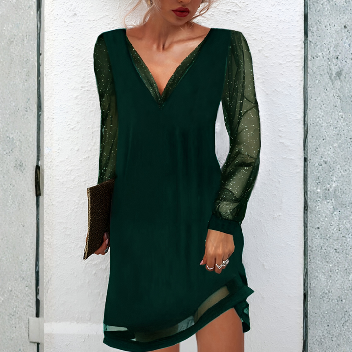 Josefa | Vestido escote V con mangas de tul brillante