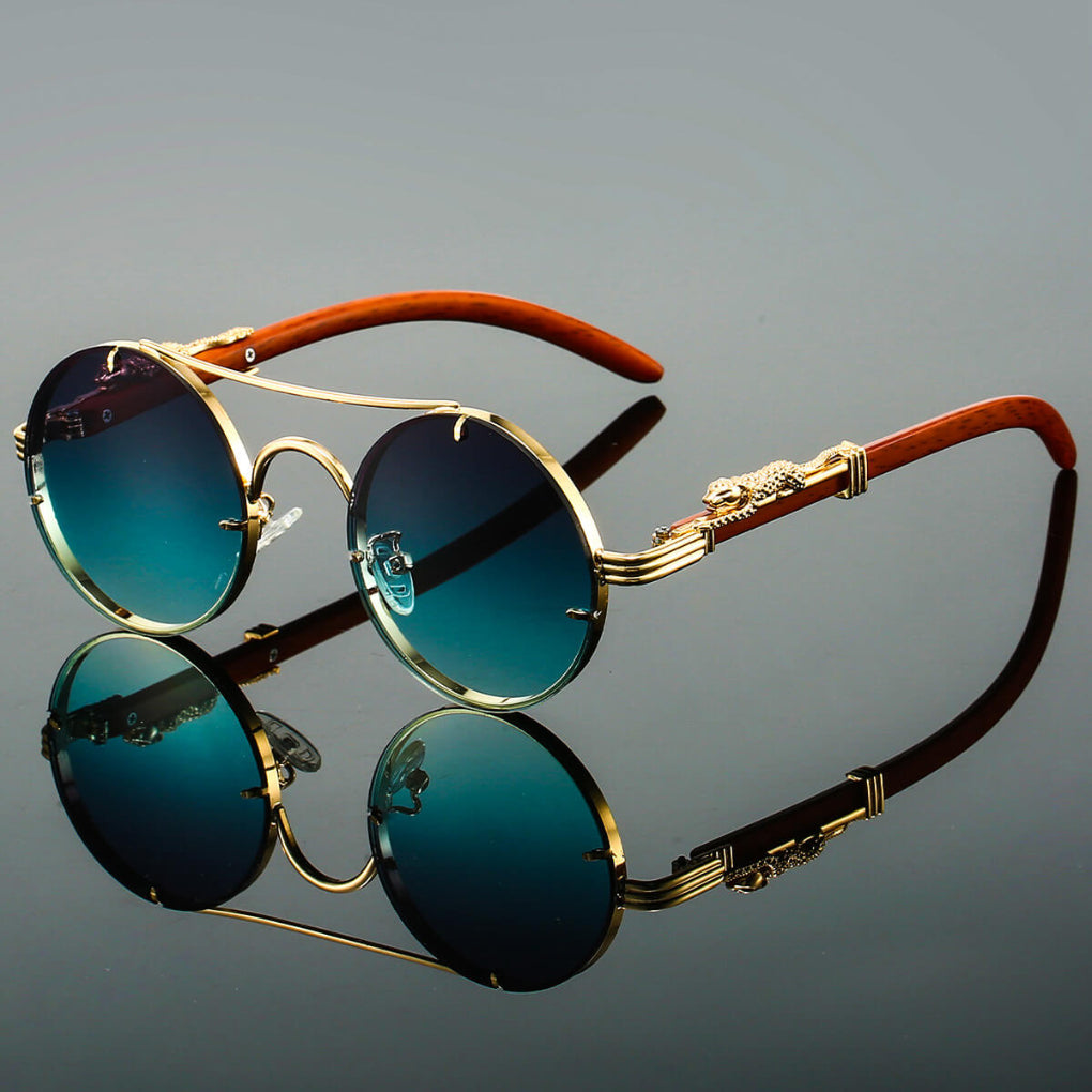 Julián | Lentes de sol redondos de metal con patas de madera