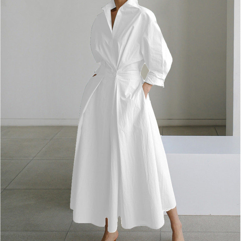 Constancia | Vestido largo cruzado con cuello camisero