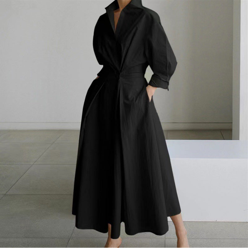 Constancia | Vestido largo cruzado con cuello camisero