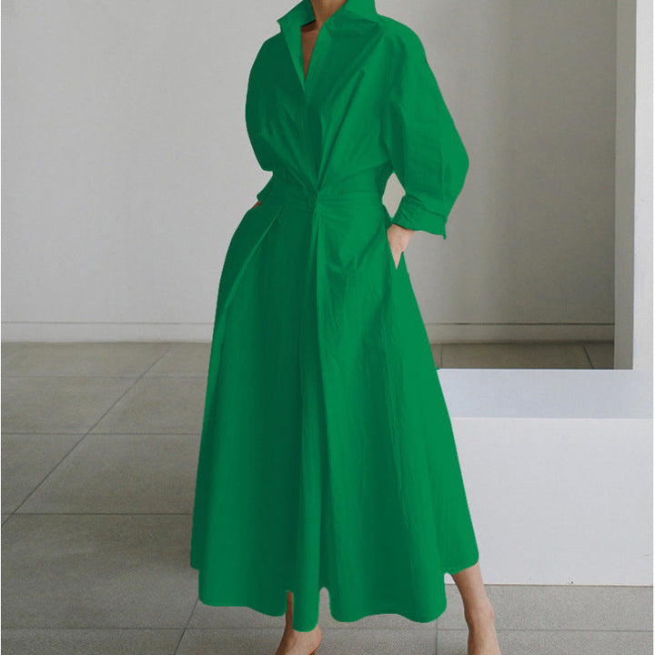 Constancia | Vestido largo cruzado con cuello camisero