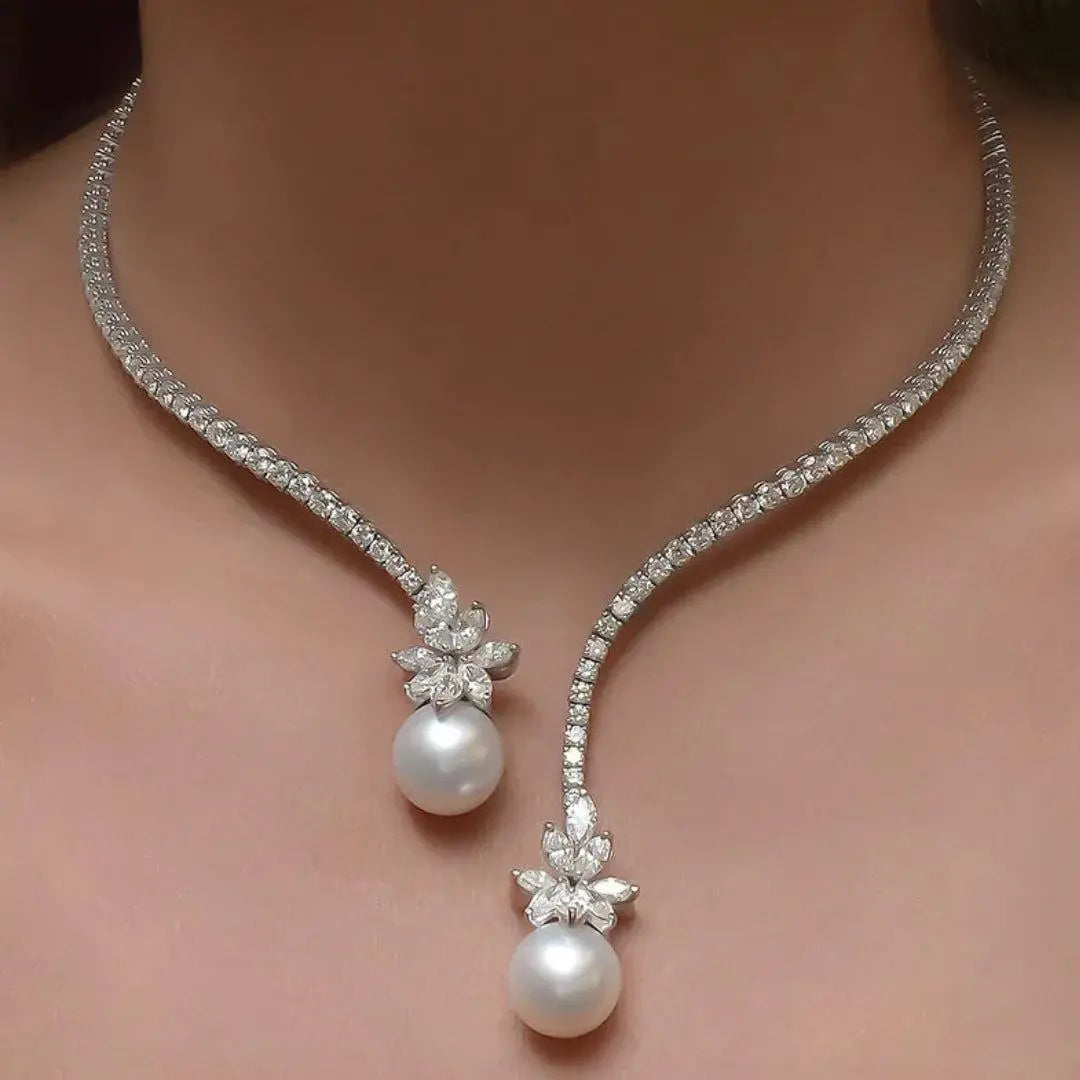 Martina | Collar elegante de perlas y plateado