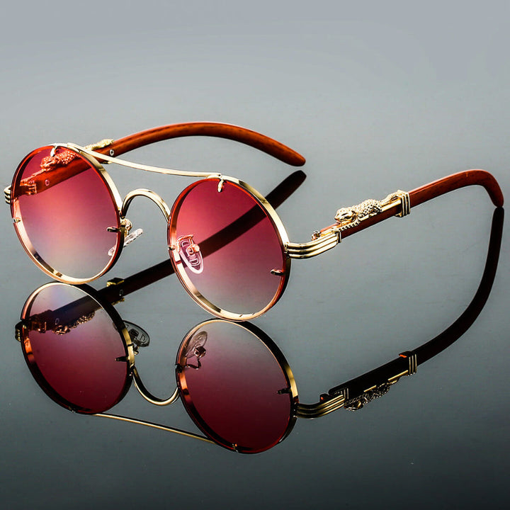 Julián | Lentes de sol redondos de metal con patas de madera