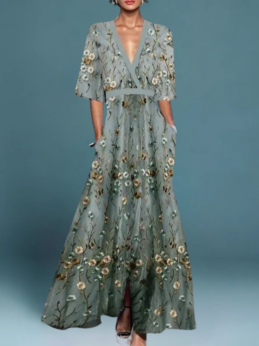 Krishna Belén | Vestido largo floral manga media
