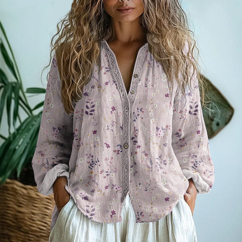 Nayaret | Blusa camisera con estampado de hojas vintage