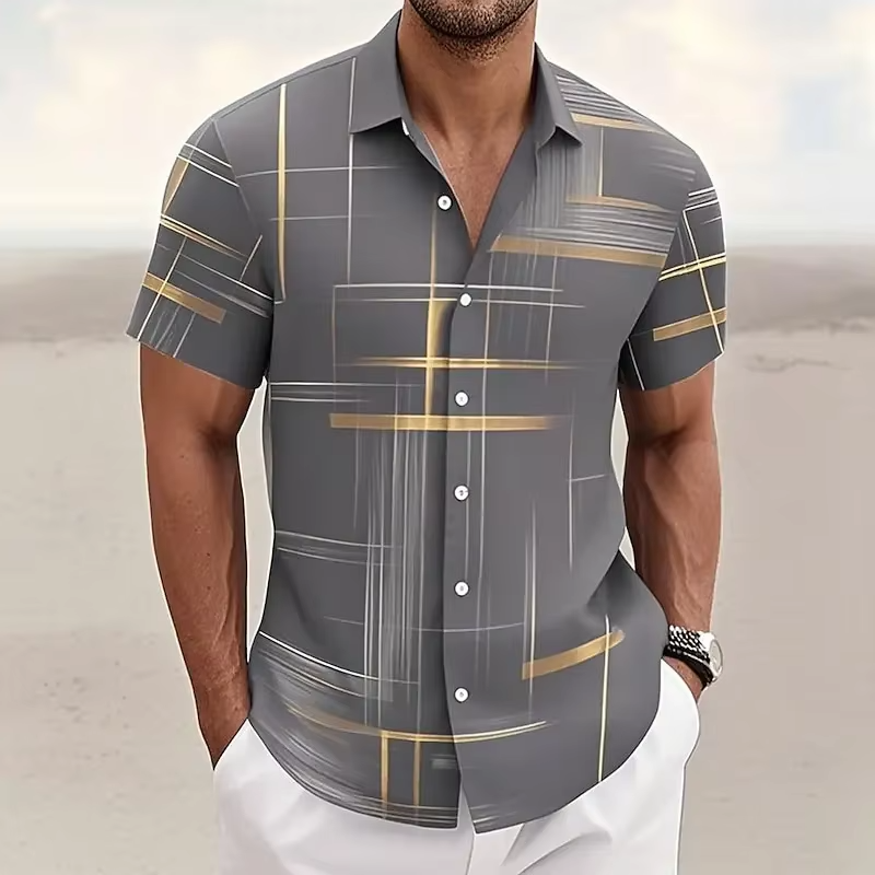 Alejandro | Camisa manga corta con estampado de líneas