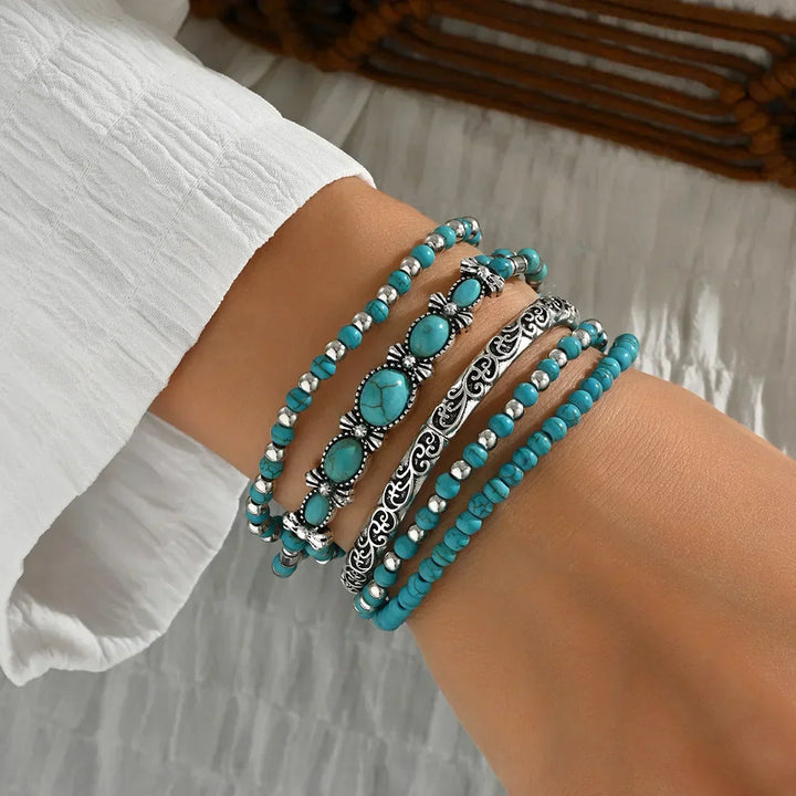 Isabella | Set de pulseras boho de cuentas turquesa