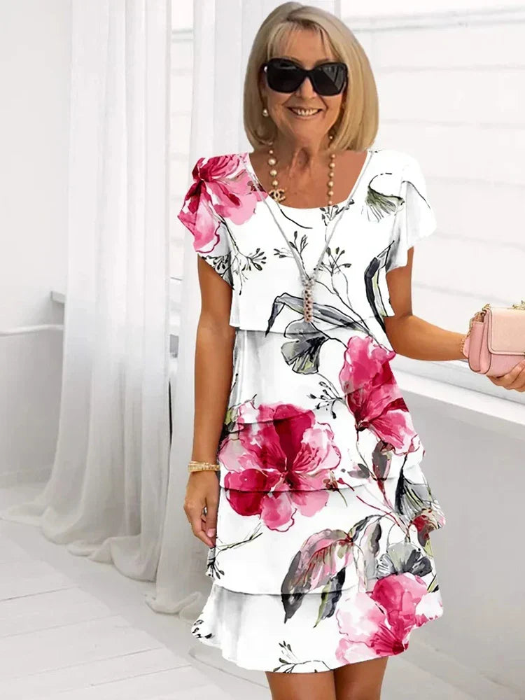 Ivanna | Vestido de gasa con capas y estampado floral