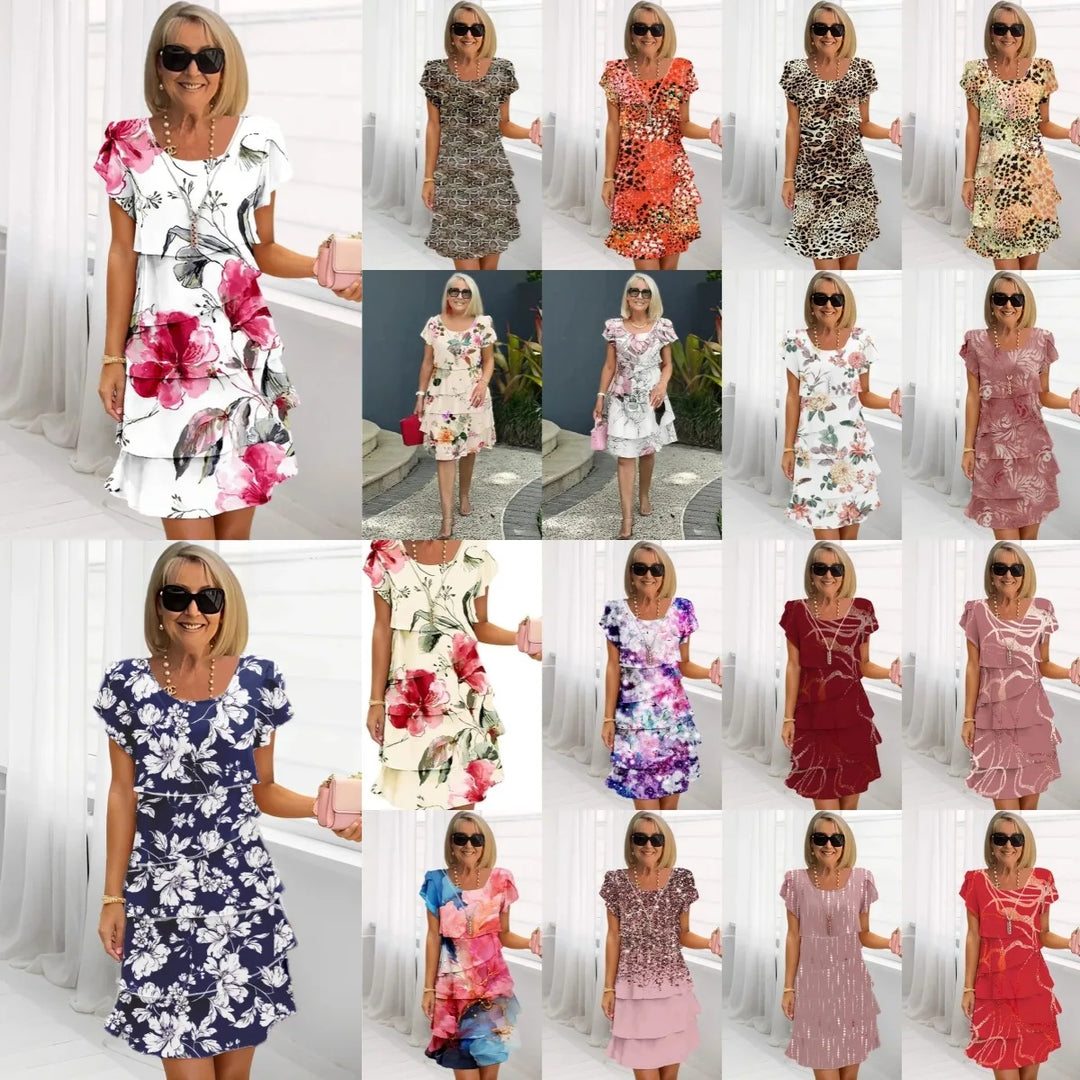 Ivanna | Vestido de gasa con capas y estampado floral