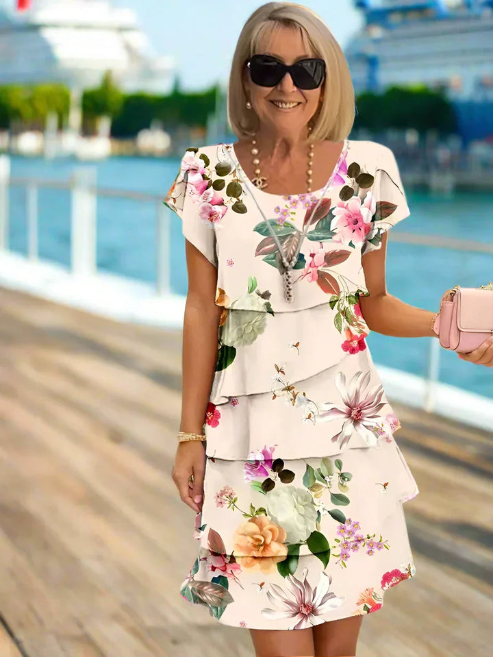 Ivanna | Vestido de gasa con capas y estampado floral