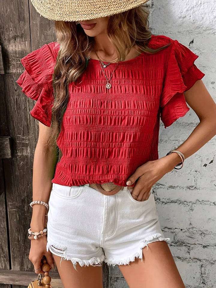 Vanessa | Blusa texturada con mangas volantes