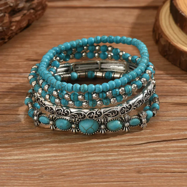 Isabella | Set de pulseras boho de cuentas turquesa