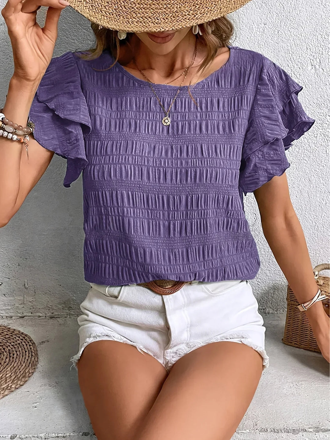 Vanessa | Blusa texturada con mangas volantes