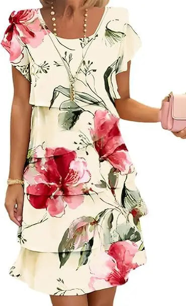 Ivanna | Vestido de gasa con capas y estampado floral