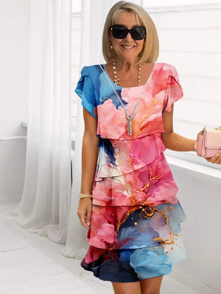 Ivanna | Vestido de gasa con capas y estampado floral