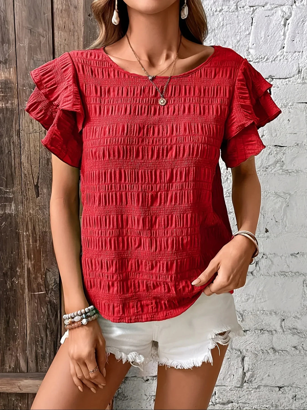 Vanessa | Blusa texturada con mangas volantes