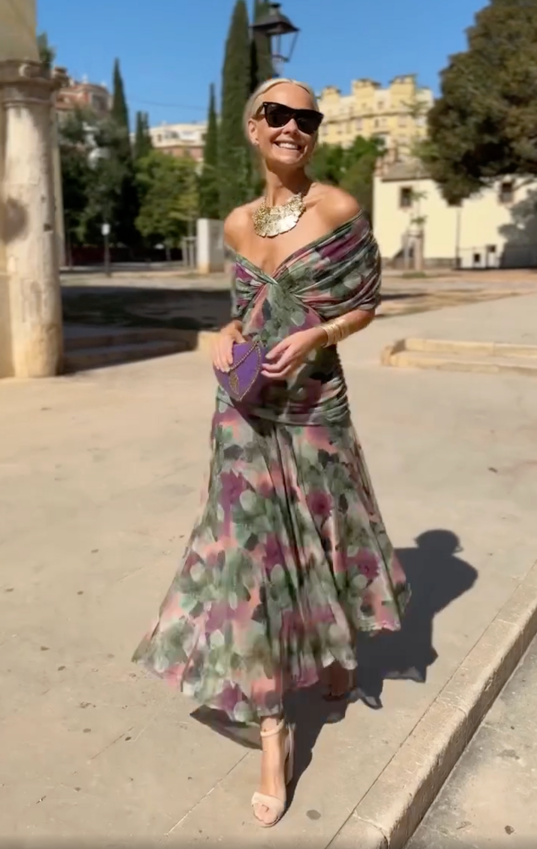 María Emilia | Vestido off shoulder plisado