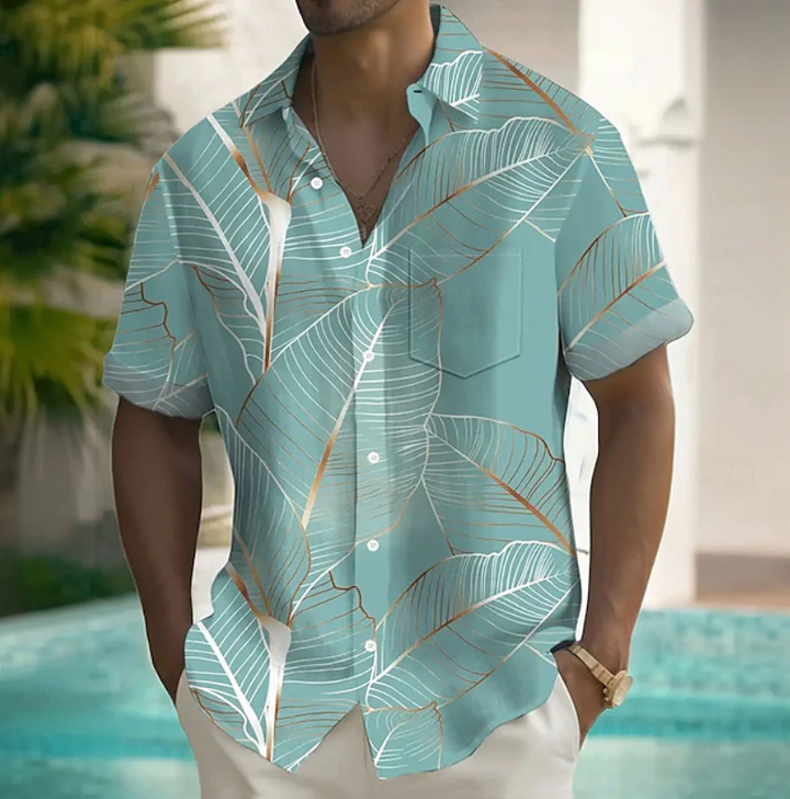 Edmundo | Camisa manga corta con estampado de hojas