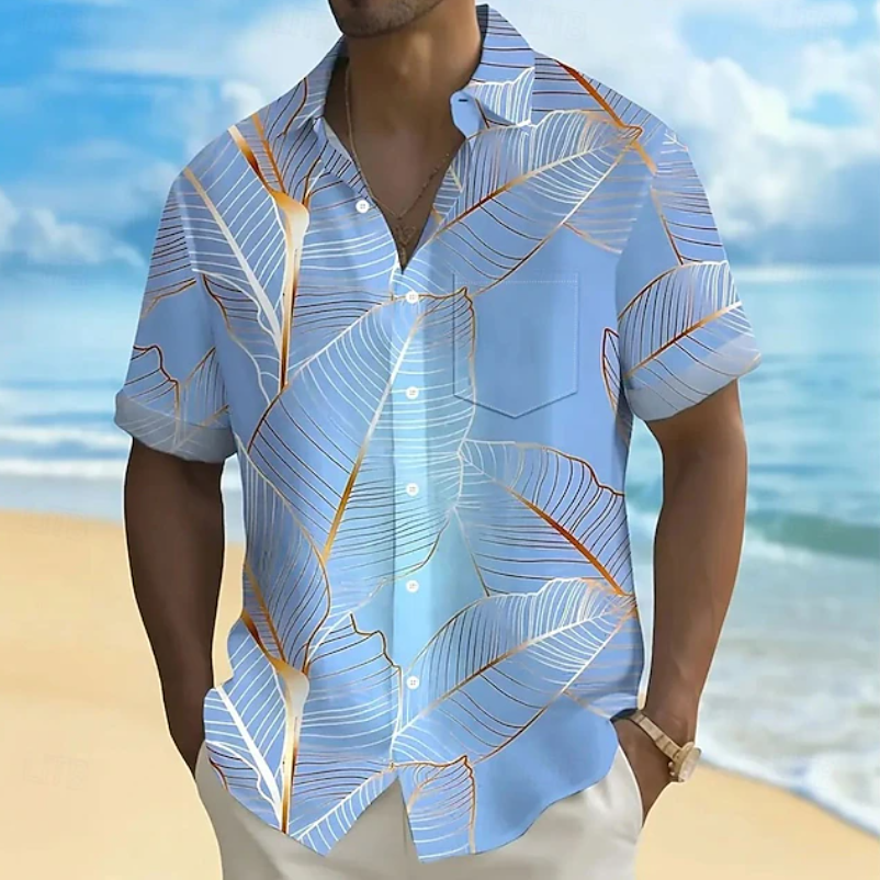 Edmundo | Camisa manga corta con estampado de hojas