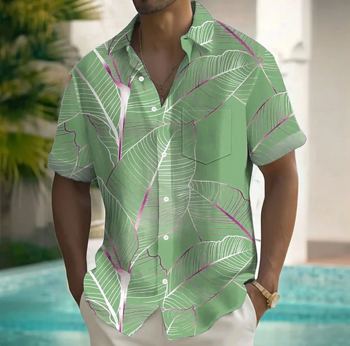 Edmundo | Camisa manga corta con estampado de hojas