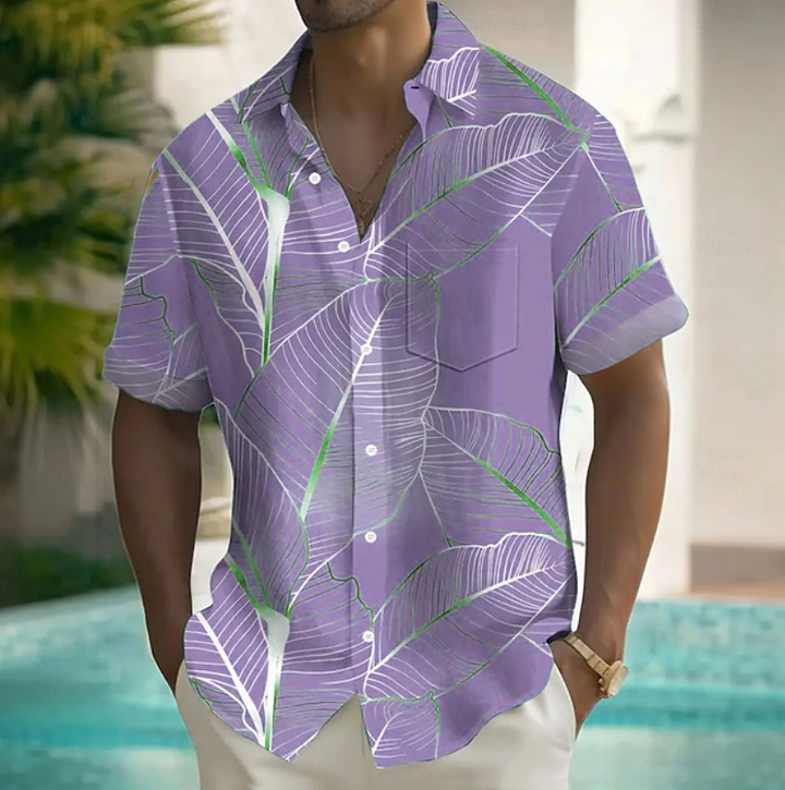 Edmundo | Camisa manga corta con estampado de hojas