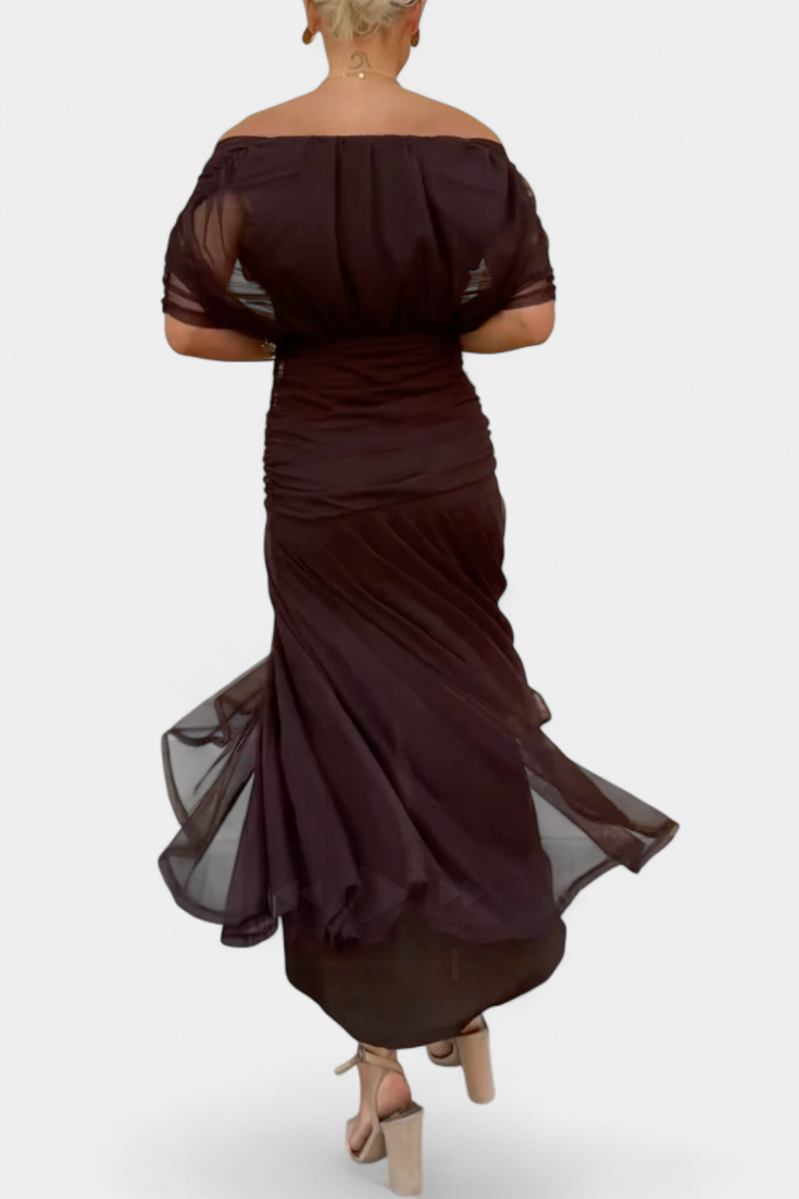 María Emilia | Vestido off shoulder plisado