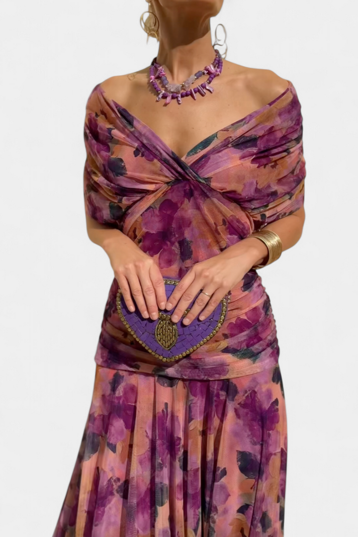 María Emilia | Vestido off shoulder plisado