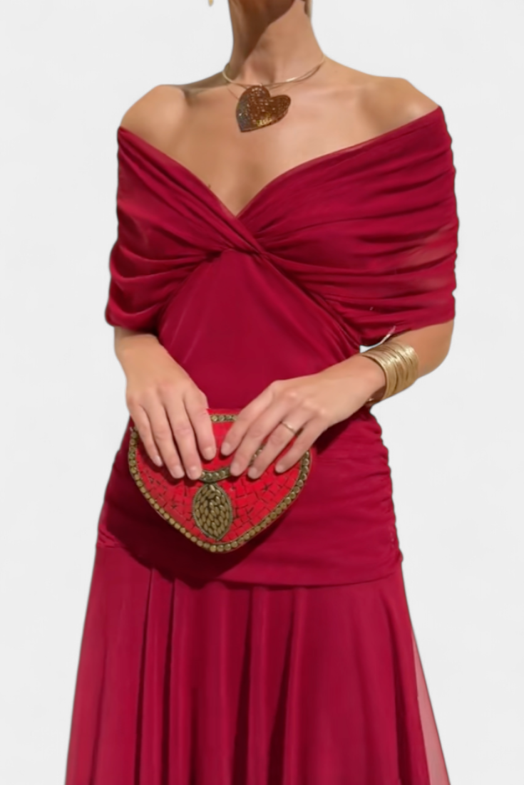 María Emilia | Vestido off shoulder plisado