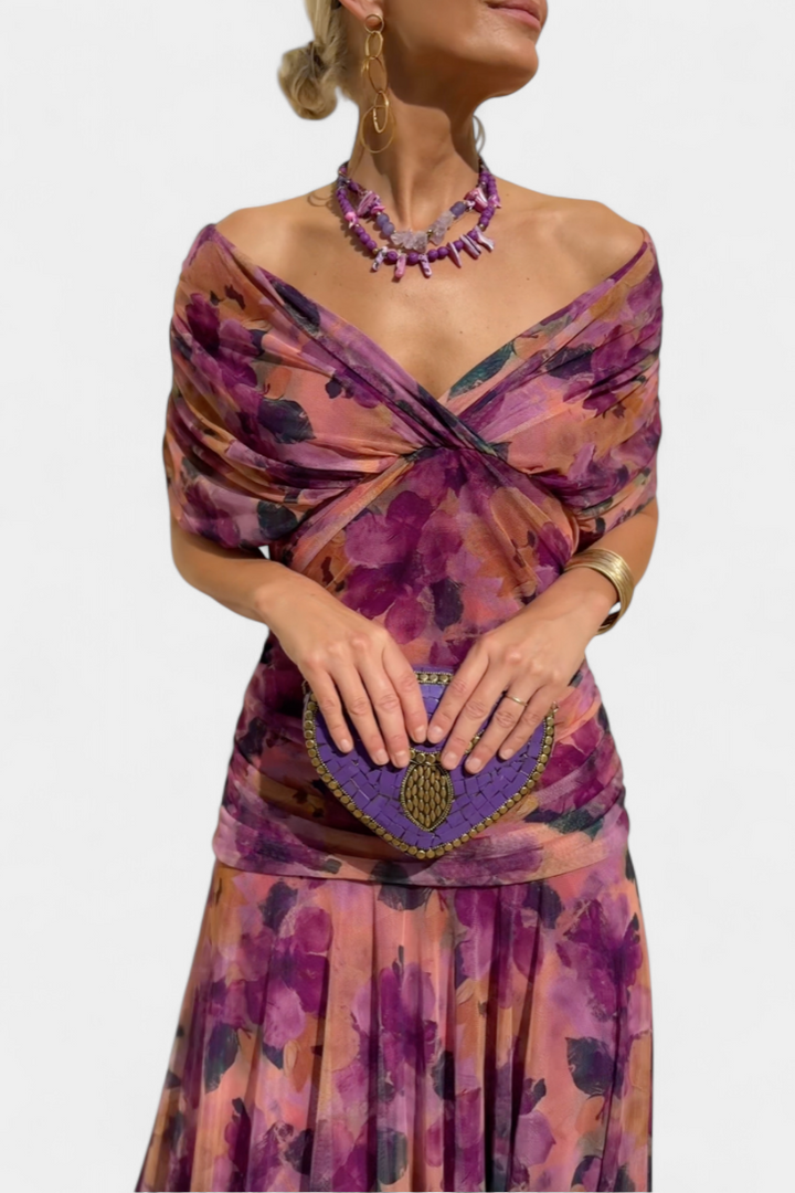 María Emilia | Vestido off shoulder plisado